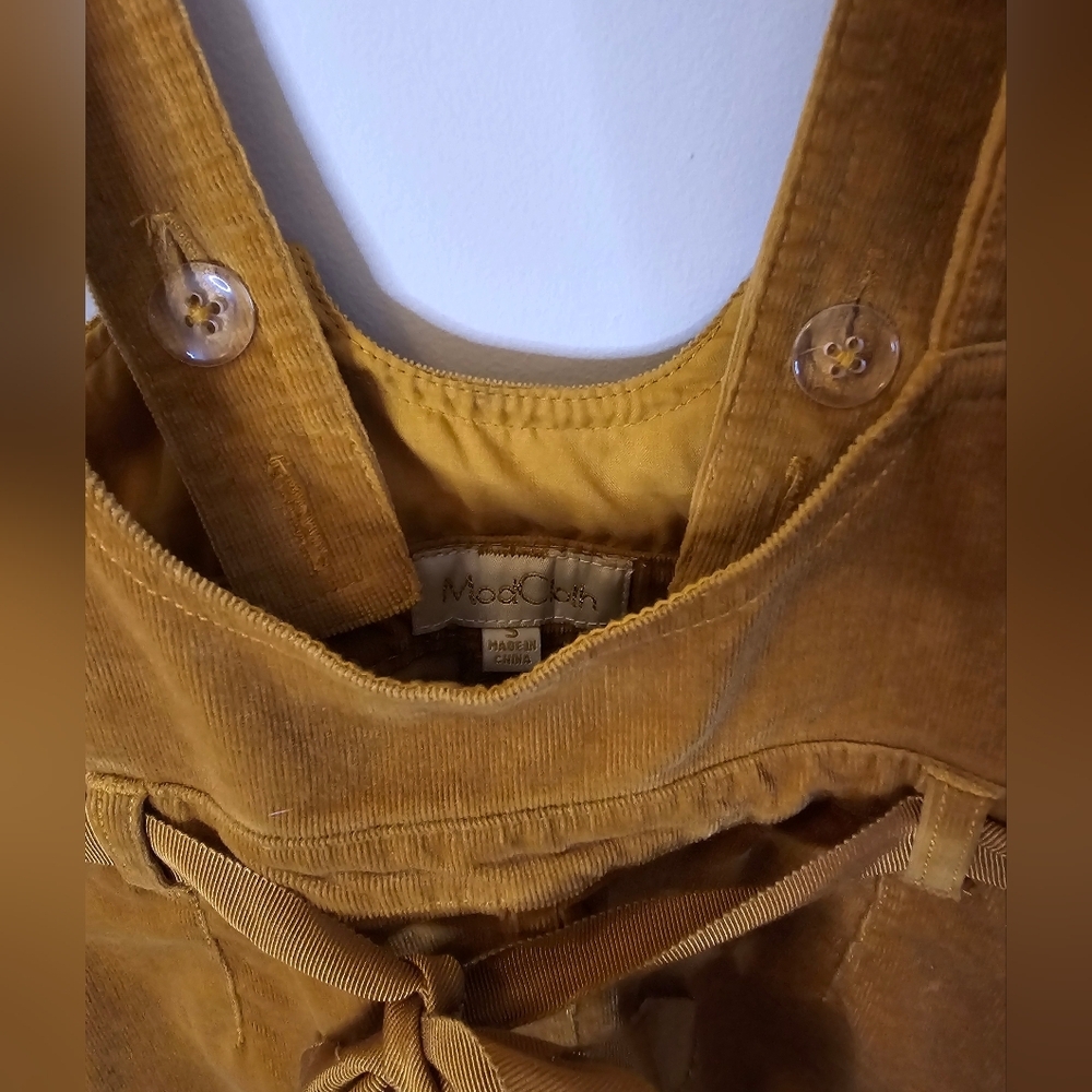 Modcloth mustard yellow corduroy Pinafore skirt small - Picture 3 of 5